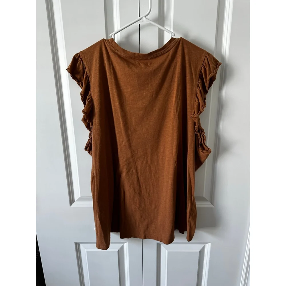 Maurices Brown Ruffle Short Sleeve Tee Plus Size 3X - Picture 2 of 5